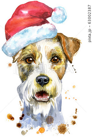Watercolor portrait of airedale terrier dog with 63002387