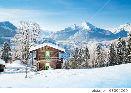 Rustic mountain cabin in the Alps in winter Rustic mountain cabin in the Alps in winter 63004260