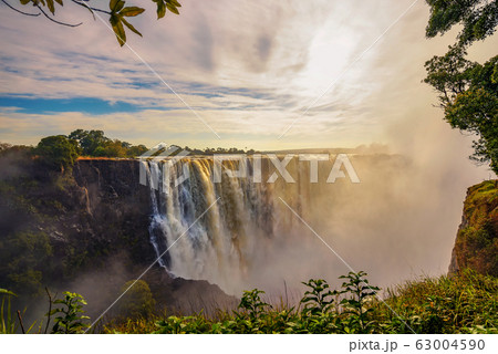 Sunset at the Victoria Falls on Zambezi River in Zimbabwe 63004590