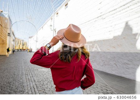 Woman traveling in the old spanish town on Tenerife island 63004656