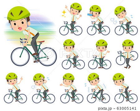 School Boy Pale Green Shirt Summer Road Bikeのイラスト素材