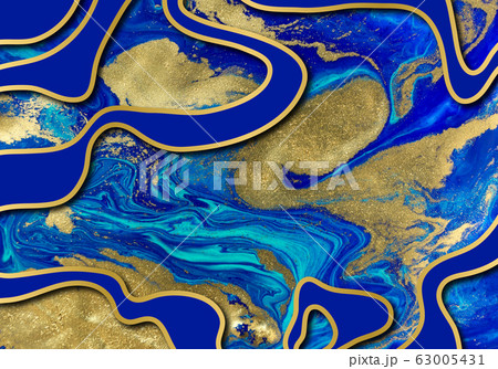 Marbled blue and gold abstract background. Liquid marble pattern. Marbled blue and gold abstract background. Liquid marble pattern. 63005431