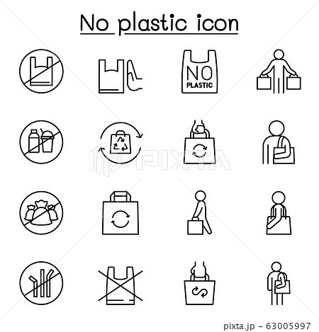 No plastic sign icon set in thin line style 63005997