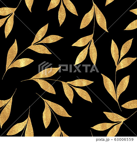 Seamless floral pattern with gold leaves on black 63006559