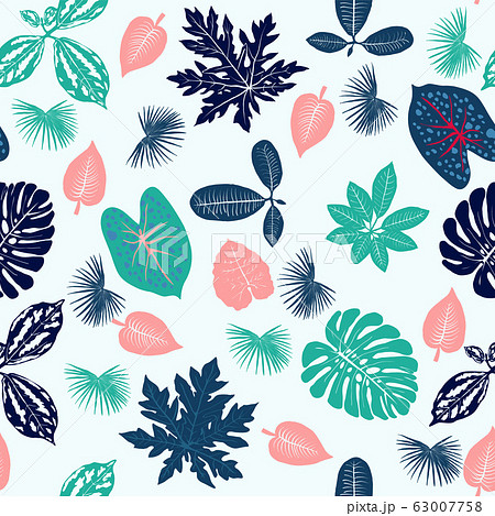 Vector Tropical plants leaves seamless pattern.  63007758