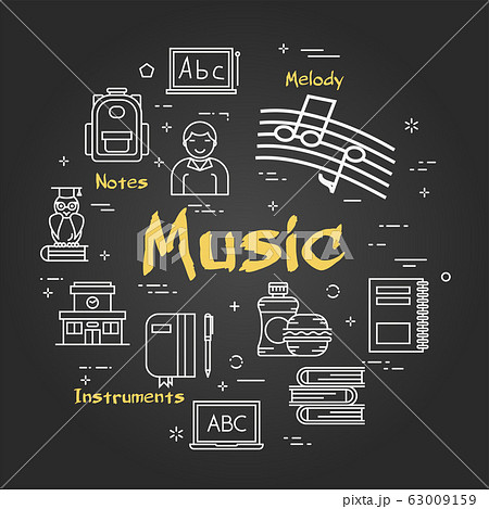 Vector line black round concept of Music Subject 63009159