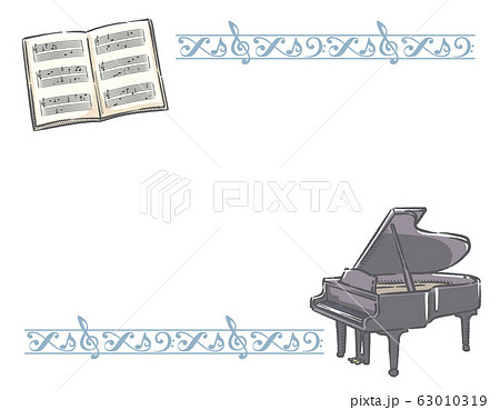 飾り罫とピアノ 楽譜のフレーム素材のイラスト素材