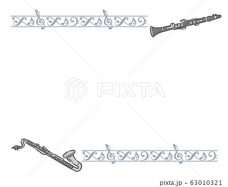 飾り罫と木管楽器のフレーム素材のイラスト素材