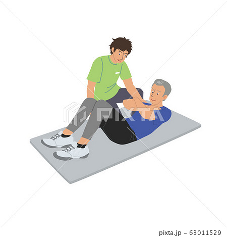 運動をする 高齢者 イラスト 男性 パーソナルトレーナー インストラクターのイラスト素材