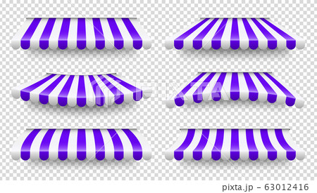 Shop sunshade. Realistic striped cafe awning. Outdoor market tent. Roof canopy. Summer street store Shop sunshade. Realistic striped cafe awning. Outdoor market tent. Roof canopy. Summer street store 63012416