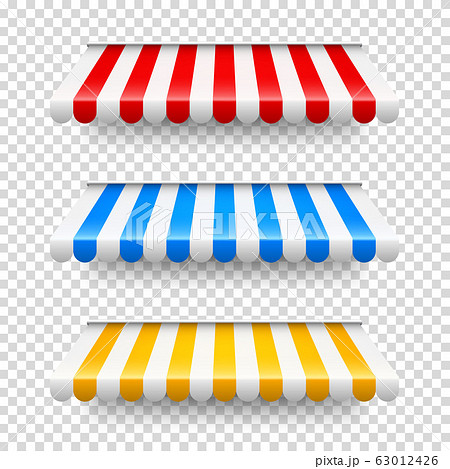 Shop sunshade. Realistic striped cafe awning. Outdoor market tent. Roof canopy. Summer street store Shop sunshade. Realistic striped cafe awning. Outdoor market tent. Roof canopy. Summer street store 63012426