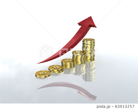 CGイラスト 増加するグラフ状に並んだコインと矢印 ビットコイン CGイラスト 増加するグラフ状に並んだコインと矢印 ビットコイン 63013257
