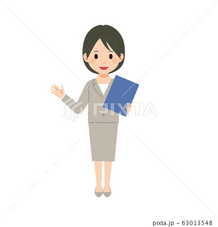 スーツ 女性 事務員 イラスト 書類を持つスーツの女性のイラスト素材
