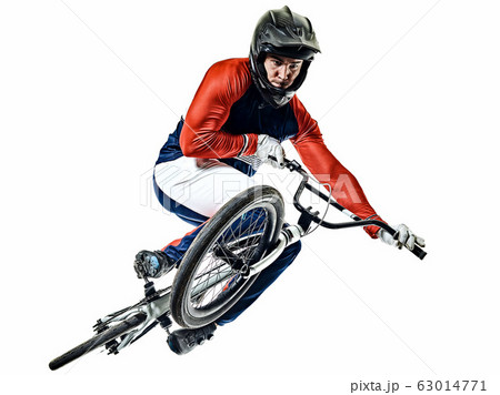 BMX racer man silhouette isolated white background BMX racer man silhouette isolated white background 63014771