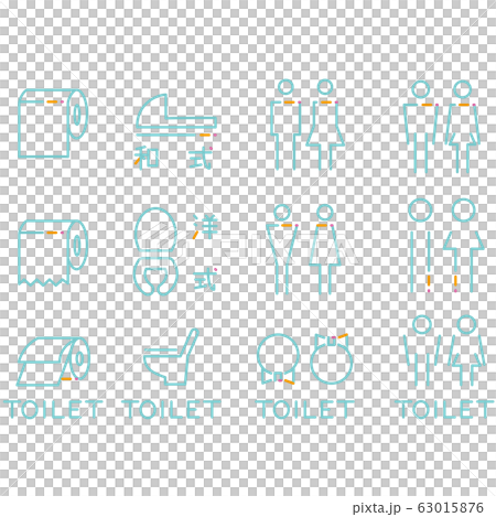 3色の線画のトイレのアイコン 63015876