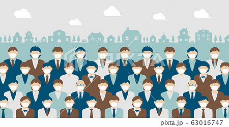 マスクを着けた群衆 イメージバナーイラスト/横長バナー | 新型コロナウイルス・パンデミック 63016747