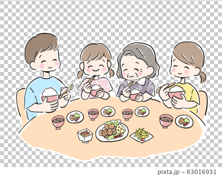 家族　だんらん　ごはん 祖母 イラスト 挿絵 食卓 63016931