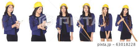 Architect Engineer woman in yellow hard hat, Architect Engineer woman in yellow hard hat, 63018228