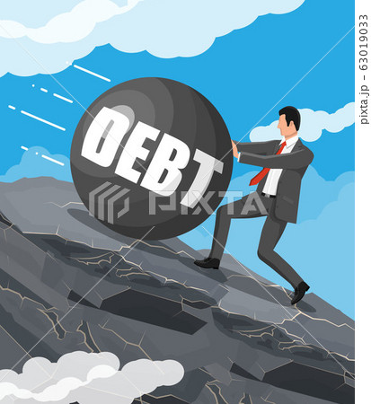 Businessman on mountain pushing big debt weight 63019033