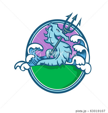 Seahorse With Trident Mascot Oval 63019107