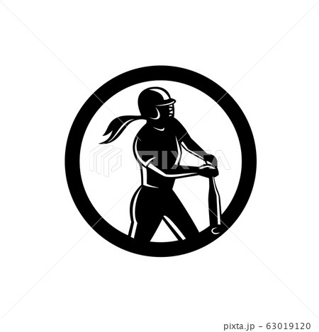 Female Softball Player Batting Mascot Retro 63019120