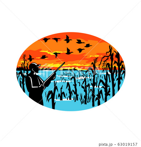 Duck Hunter Flooded Cornfield Oval Retro 63019157