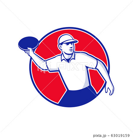 Disc Golf Player Throwing Mascot Circle 63019159