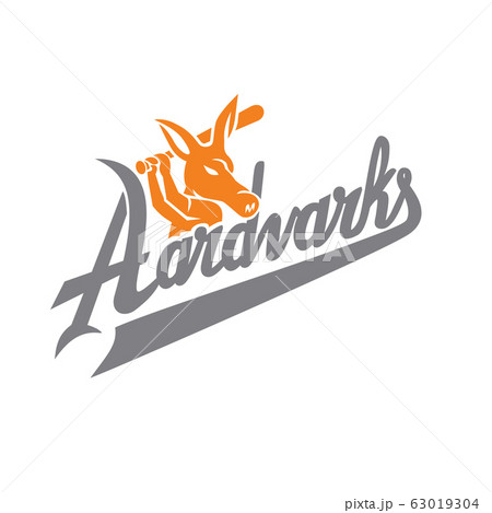 Aardvark Baseball Player Batting Text Mascot 63019304