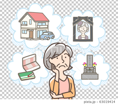終活　おばあさん　自分の遺影 63019414