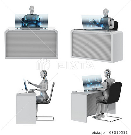 Set of cyborgs work on computer 63019551