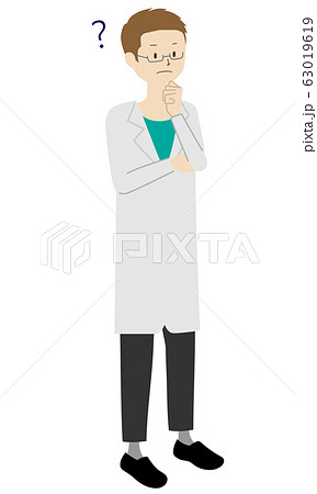 男性医師の立ち姿のイラスト 考え中 のイラスト素材