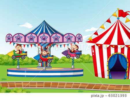 Scene with circus ride in the park Scene with circus ride in the park 63021393