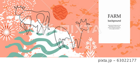 Horizontal agricultural banner. Cow drawn in one line. 63022177