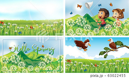 Four background scenes with children and animals Four background scenes with children and animals 63022455