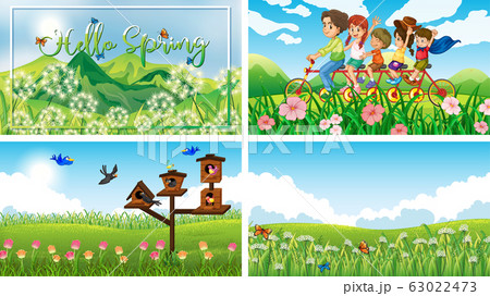 Four background scenes with children and animals 63022473