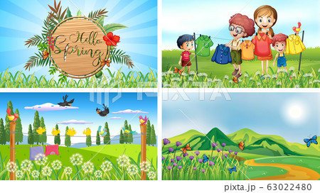 Four background scenes with children and animals 63022480