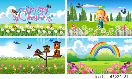 Nature scene background with girl and birds in the 63022481