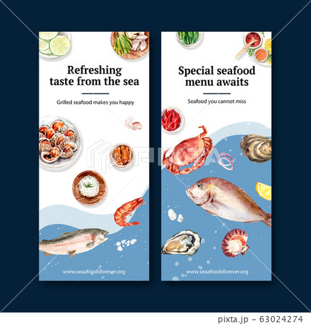 Seafood flyer design with cockle, fish, shrimp, Seafood flyer design with cockle, fish, shrimp, 63024274