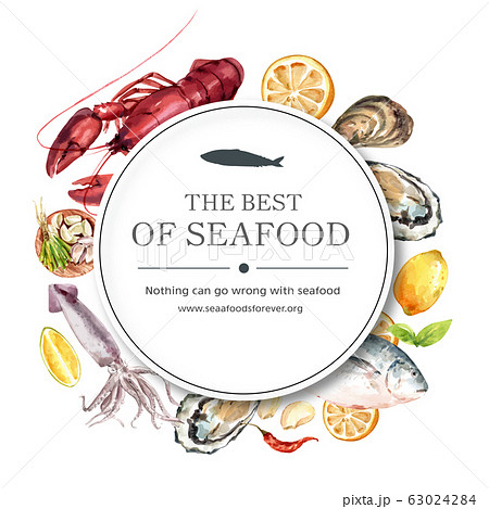Seafood wreath design with oyster, fish, lobster 63024284
