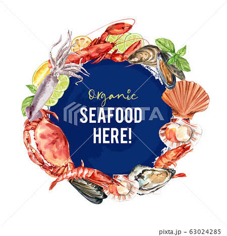Seafood wreath design with  illustration 63024285