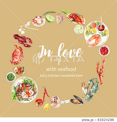 Seafood wreath design with crab, lobster, mussel Seafood wreath design with crab, lobster, mussel 63024286