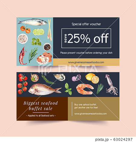 Seafood Voucher Design With Shrimp Shell Fish のイラスト素材