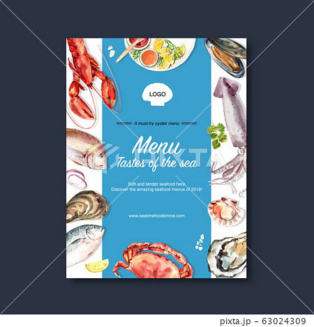 Seafood Poster Design With Oysters Shell Squid のイラスト素材