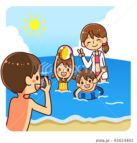 家族 旅行 海水浴のイラスト素材