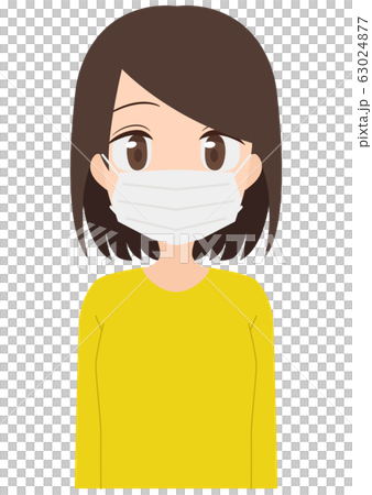 女性 アニメ調 黄色 マスクのイラスト素材