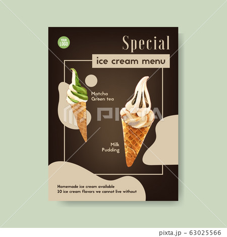 Ice cream poster design with milk pudding, matcha 63025566