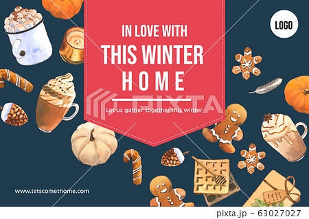 Winter home frame design with cookies, marshmallow 63027027