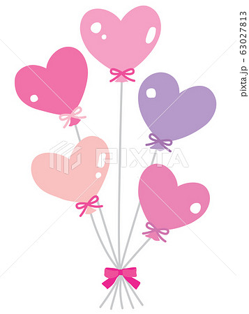 ピンクや紫のカラフルな5つのハート形の風船のイラスト素材 63027813 Pixta