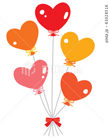 赤やピンクやオレンジのカラフルな5つのハート形の風船のイラスト素材