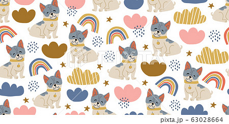 Vector seamless pattern with cute bulldog dogs 63028664